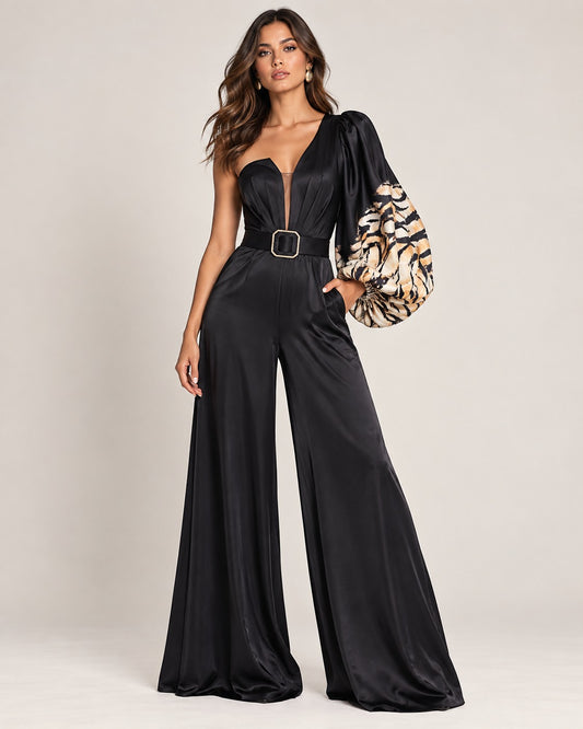 The Noir Printed-Sleeve Jumpsuit
