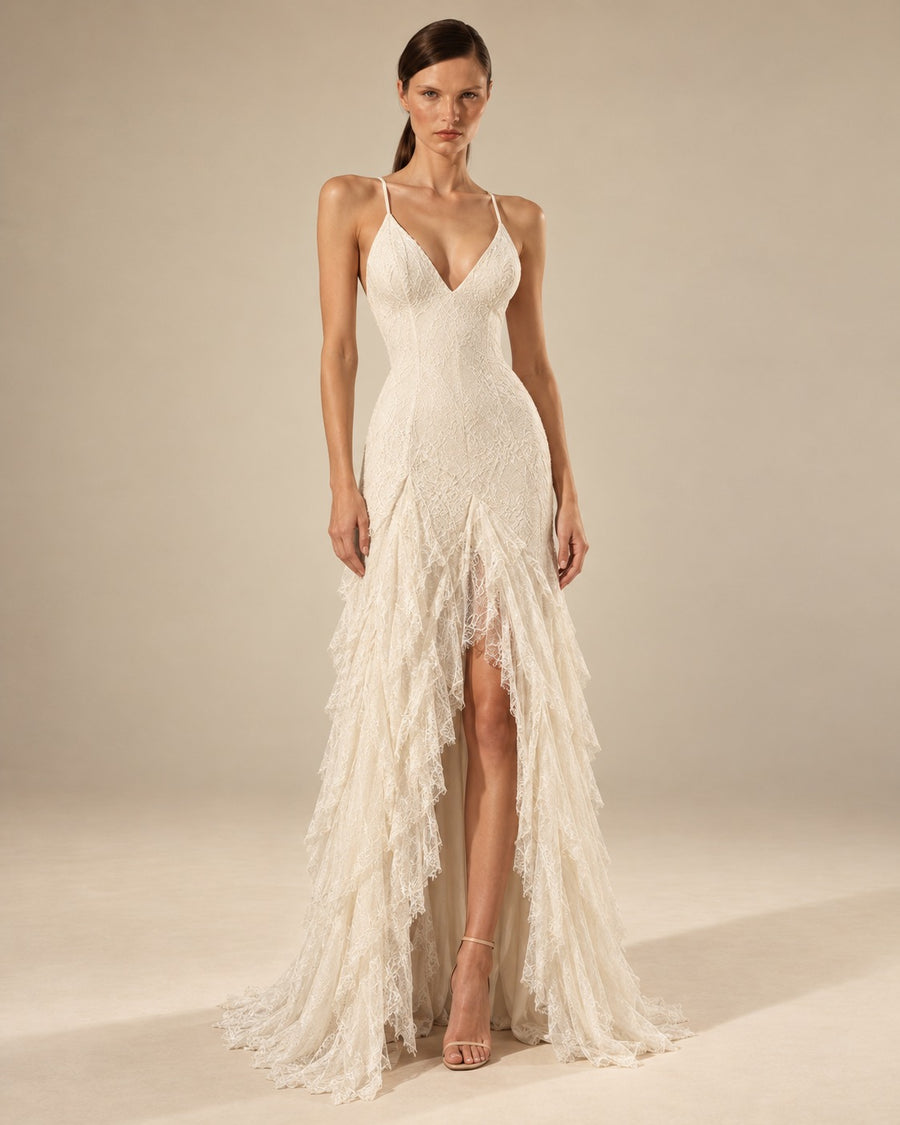 The Ivory Lace Cascade Gown