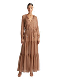 Long-Sleeve V-Neck Tiered Boho Maxi Dress