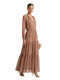 Long-Sleeve V-Neck Tiered Boho Maxi Dress