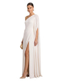 One-Shoulder Cape-Sleeve Flowy Maxi Dress