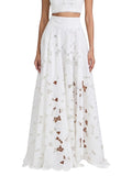 Paula Fashion House white floral lace maxi skirt with A-line silhouette and high waistband.