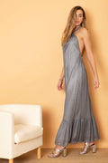 Sienna metallic sheer backless maxi dress