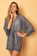 sienna sheer metallic fringed kimono