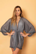 sienna sheer metallic fringed kimono