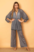sienna sheer metallic fringed kimono