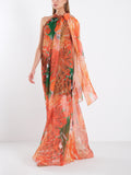 Patterned Chiffon Maxi Dress