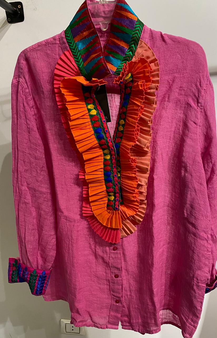 Linen shirt Red with vollant