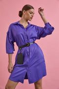 purple belted long sleeve shirt dress