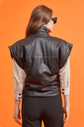 black snap leather vest