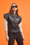black snap leather vest